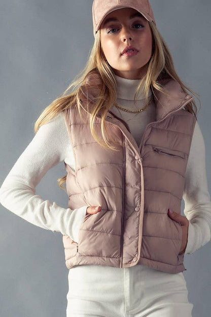 Urban Daizy - STRIPE QUILTED STAND COLLAR PADDED VEST JACKET : YELLOW STONE / S-2/M-2/L-2
