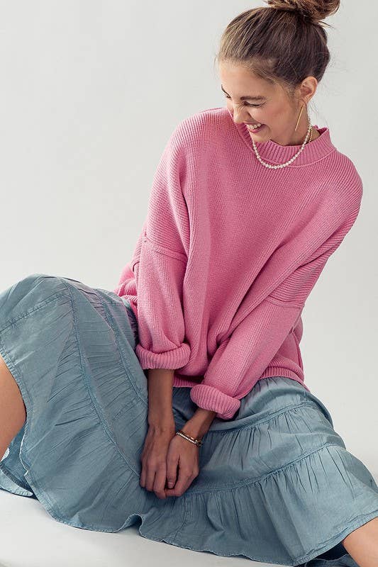 Urban Daizy - OVERSIZED SIDE SLIT CREW NECK COZY SWEATER  : PISTACHIO / S-2/M-2/L-2