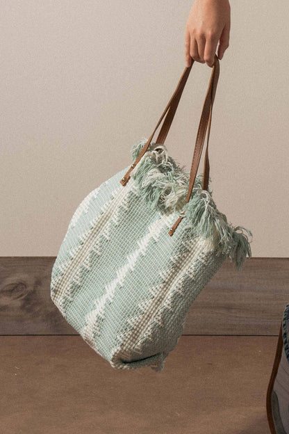 Textured Geometric Fringe Tote Bag