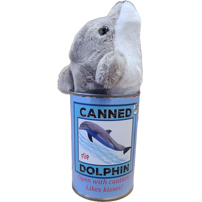 Canned Gifts - Flip the Canned Dolphin | Stuffed Animal Plush w/Jokes |Gift