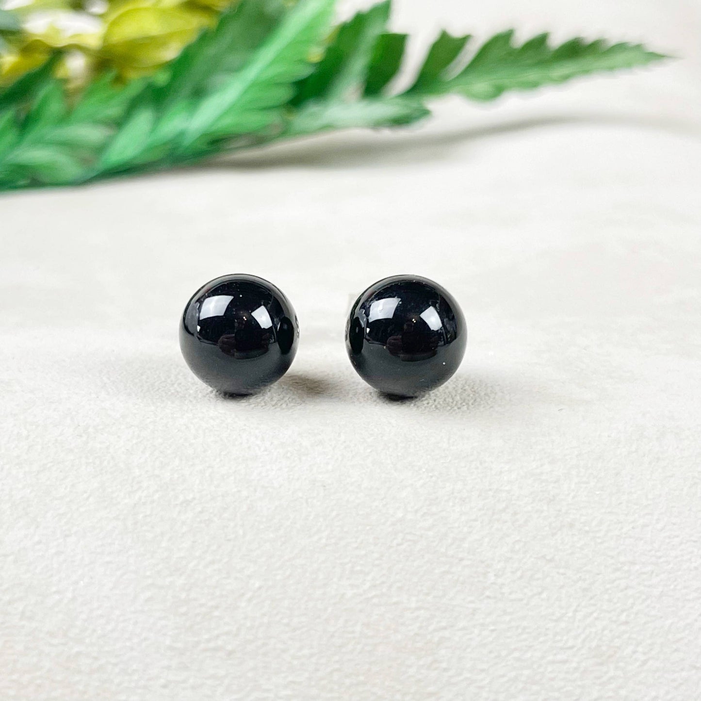 Ewelina Pas Jewelry - Silver 8mm Black Onyx Orb Stud Earrings