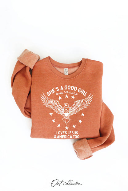 OAT COLLECTIVE - SHE'S A GOOD GIRL Graphic Sweatshirt - Pullover Style: DARK H. SAGE / L