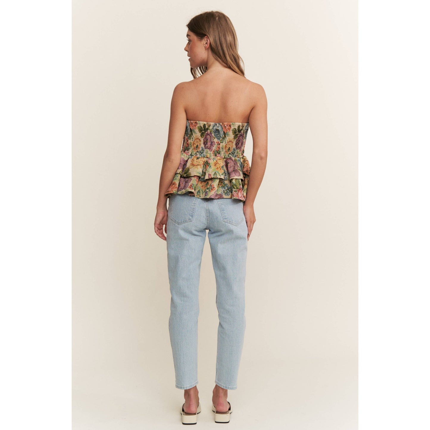 Sweet Generis - VINTAGE FLORAL PRINT WOVEN PEPLUM TIERED TUBE TOP
