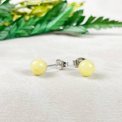 Ewelina Pas Jewelry - Silver 6mm Yellow Amber Orb Stud Earrings