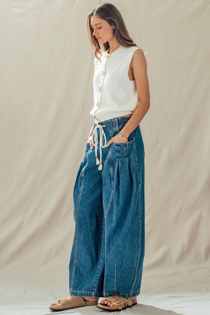 Urban Daizy - Rope Drawstring Balloon Pants Pleated Front