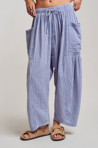 Urban Daizy - Striped Cotton Drawstring Harem Pants