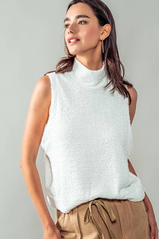 Urban Daizy - Plush Sweater Vest - Mock Neck: WHITE / S-2/M-2/L-2