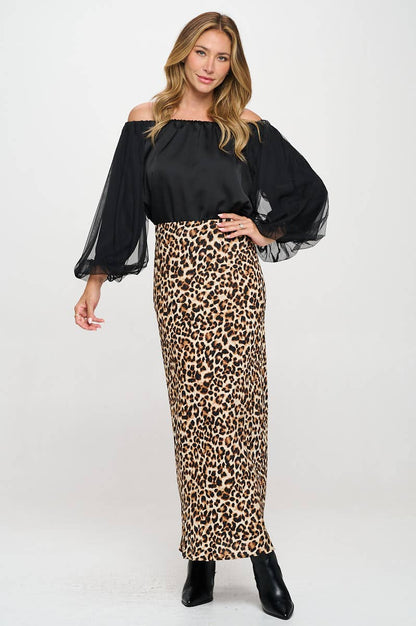 Renee C. - Made in USA Leopard Print Maxi Skirt w Elastic Waist