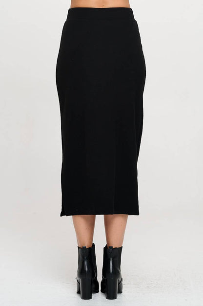 Renee C. - Made in USA Rib Knit Midi Skirt with Elastic Waist