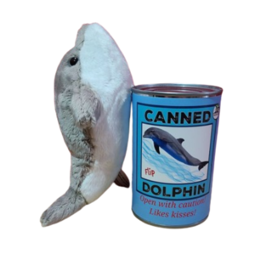 Canned Gifts - Flip the Canned Dolphin | Stuffed Animal Plush w/Jokes |Gift