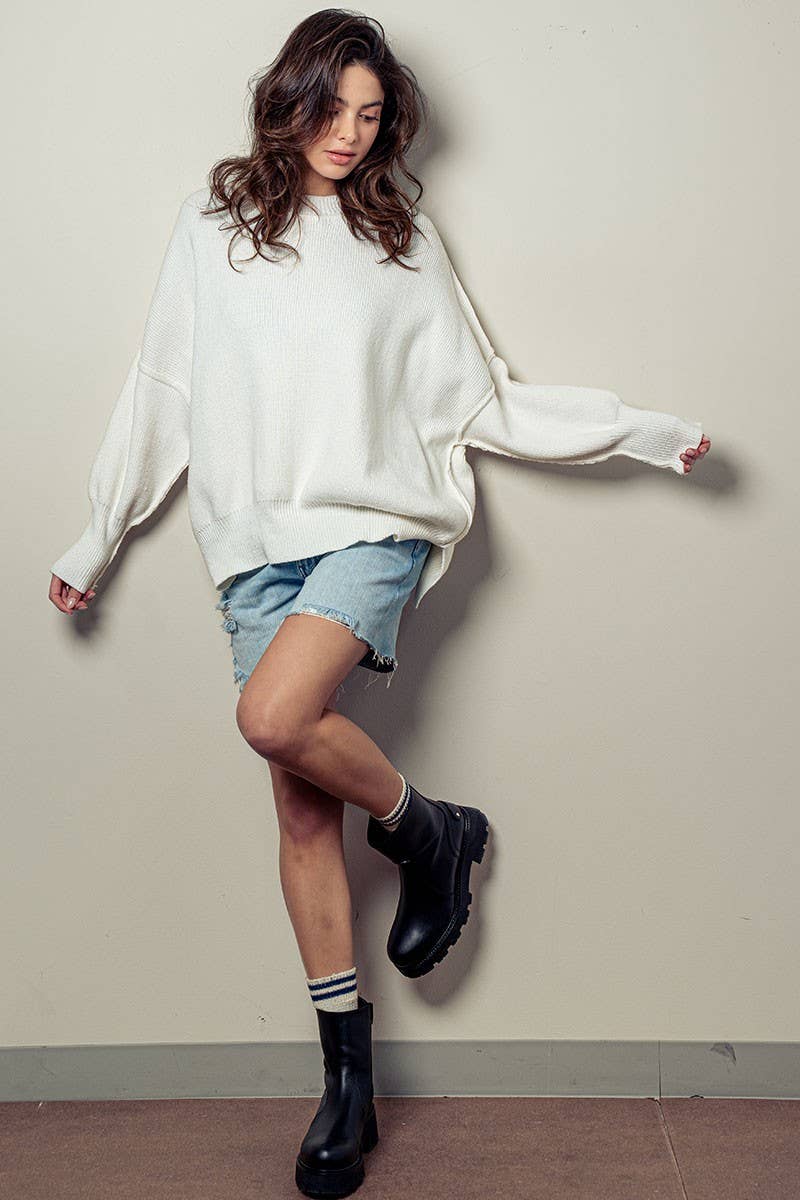 Urban Daizy - OVERSIZED SIDE SLIT CREW NECK COZY SWEATER  : PISTACHIO / S-2/M-2/L-2