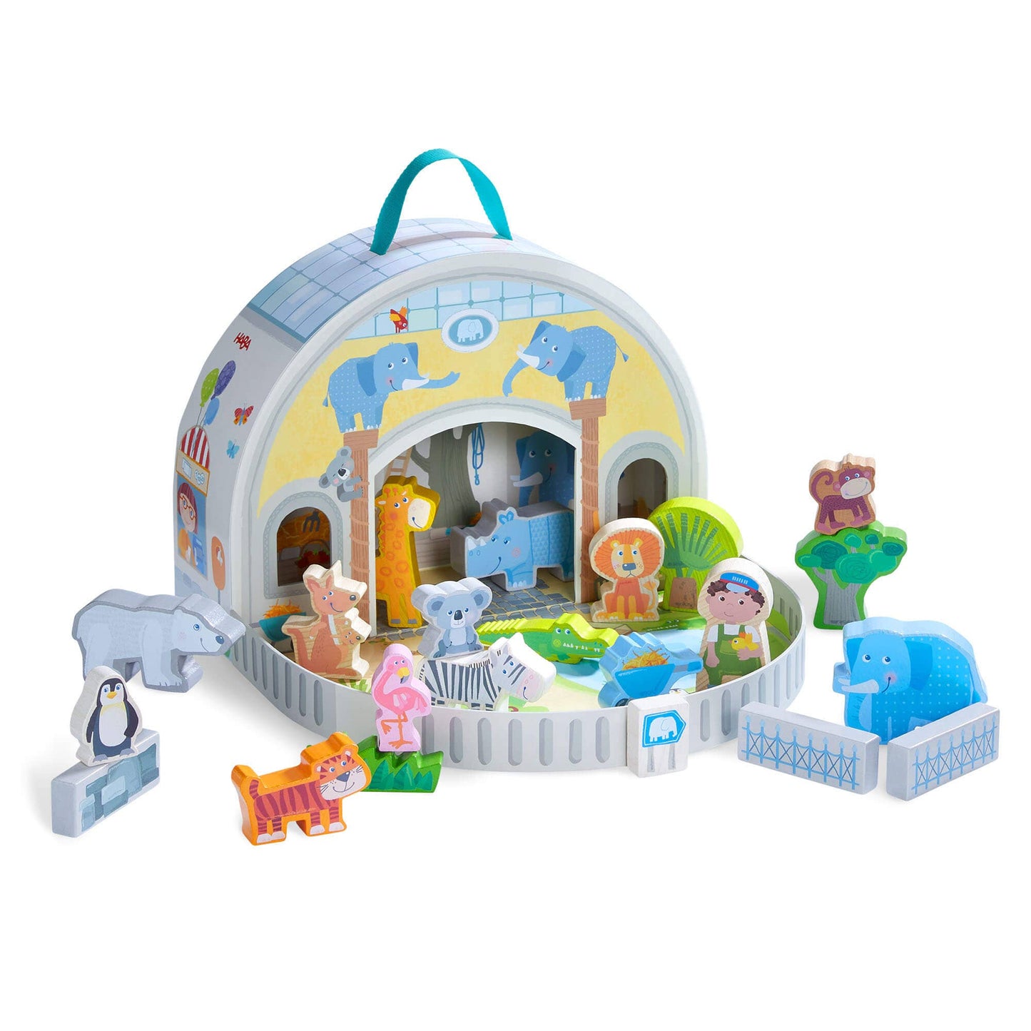HABA USA - Play World at the Zoo - Interactive Wooden Animal Playset