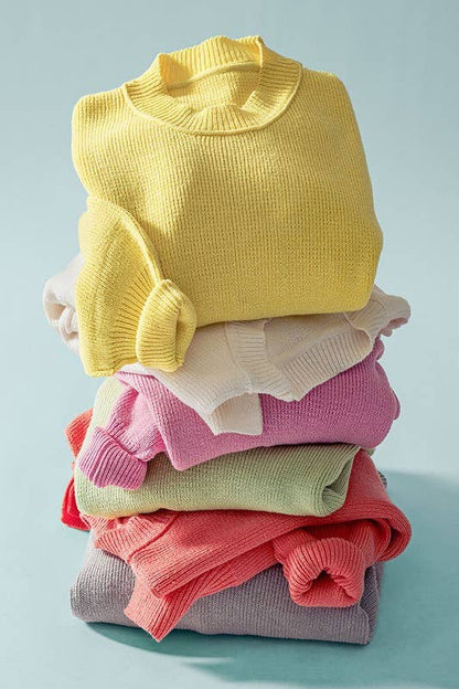 OVERSIZED SIDE SLIT CREW NECK COZY SWEATER: PISTACHIO / S-2/M-2/L-2