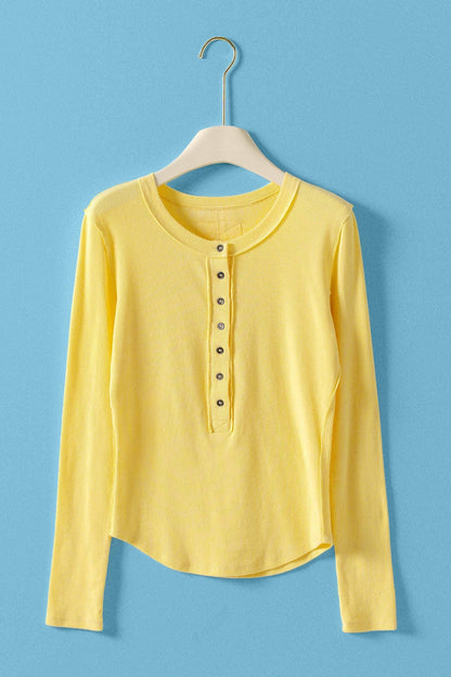Ribbed Henley Long Sleeve Top