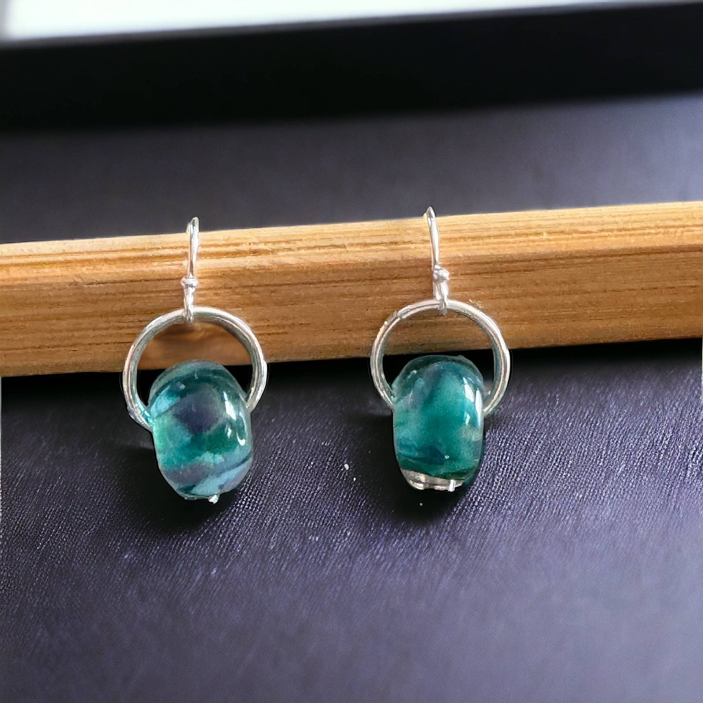 Jackie Gallagher Designs - Handmade Coastal Jewelry - Lampwork Bead Dangle Earring, .925