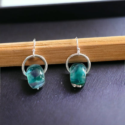 Jackie Gallagher Designs - Handmade Coastal Jewelry - Lampwork Bead Dangle Earring, .925