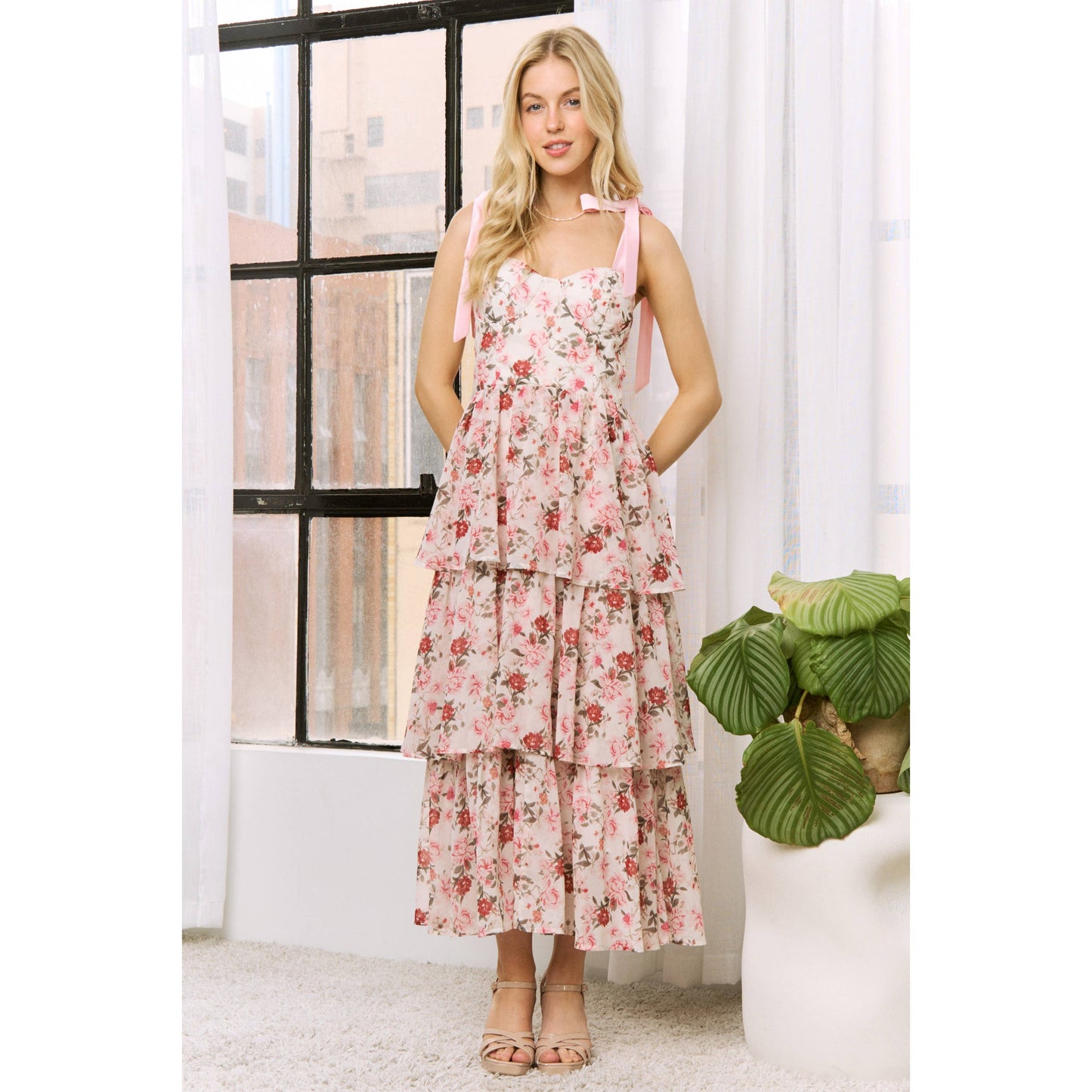 Sweet Generis - CHIFFONE FLORAL PRT TANK TIERED MAXI DRESS