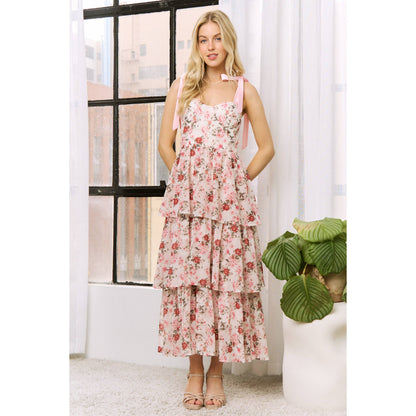 Sweet Generis - CHIFFONE FLORAL PRT TANK TIERED MAXI DRESS