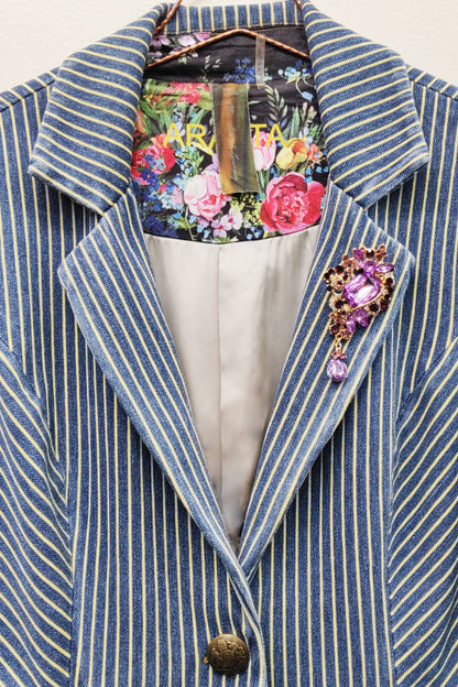 Aratta - Alaia Stripe Denim Blazer: Denim Stripe / L