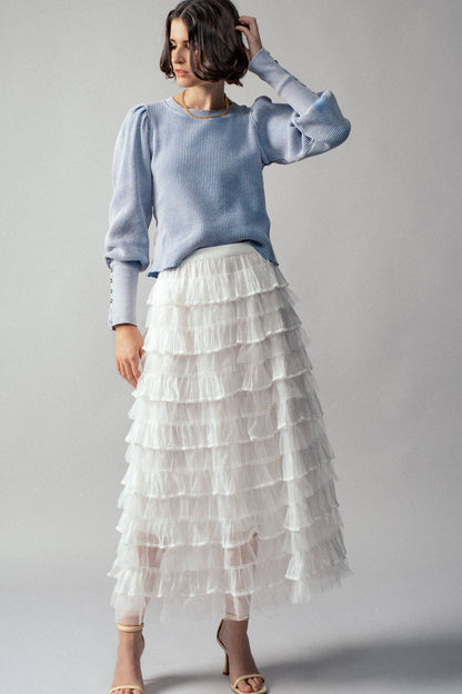 Urban Daizy - Clear Tulle Layered Ruffle Maxi Skirt