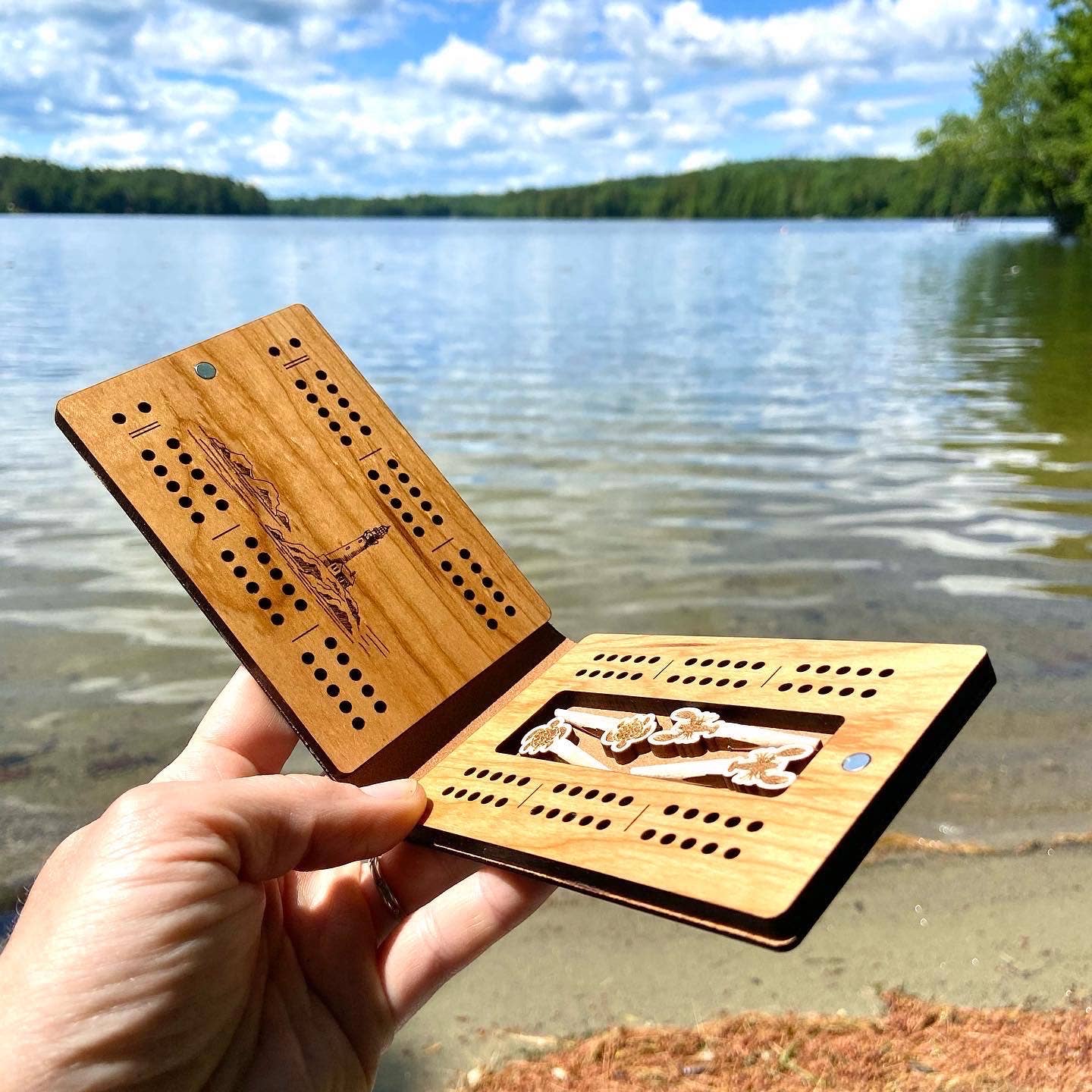 Cast & Carve - Travel Cribbage Board - Custom Design with Unique Pegs: Check Customize Box Below to Share Details for your board / No Extra Engrave Inside Board