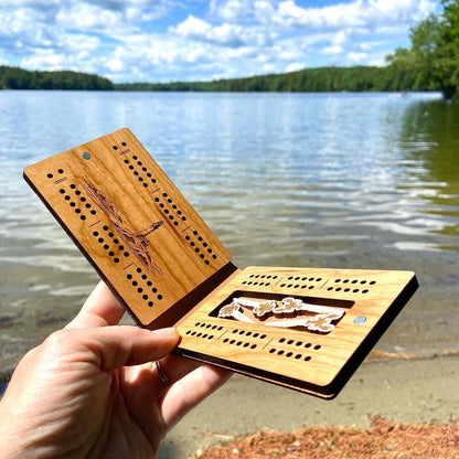 Cast & Carve - Travel Cribbage Board - Custom Design with Unique Pegs: Check Customize Box Below to Share Details for your board / No Extra Engrave Inside Board