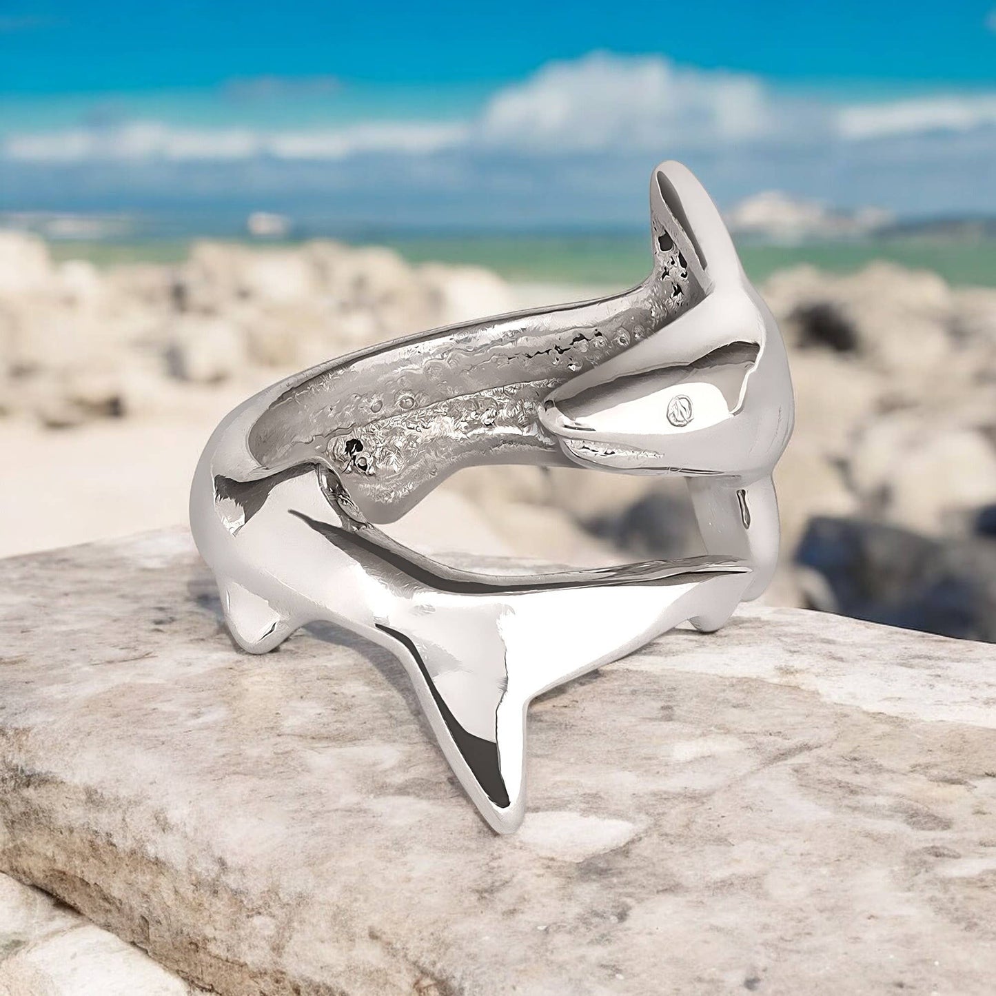 Big Blue by Roland St John - Shark Ring Sterling Silver Adjustable Shark Ring Sea Life Ring Scuba Diving Jewelry Gifts For Shark Lovers