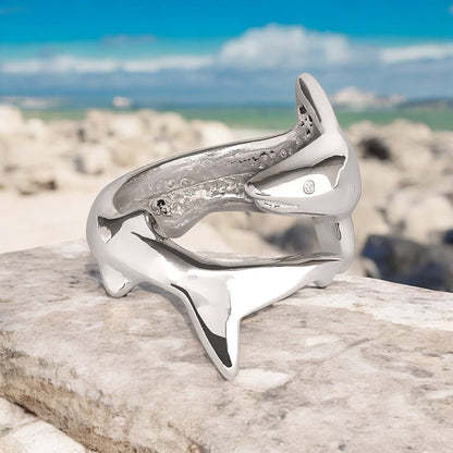 Big Blue by Roland St John - Shark Ring Sterling Silver Adjustable Shark Ring Sea Life Ring Scuba Diving Jewelry Gifts For Shark Lovers