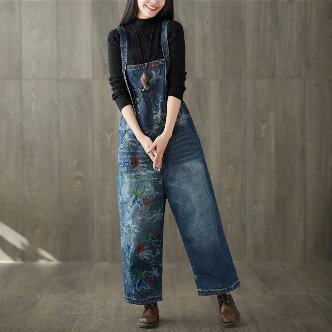 Serenity Collective - Denim Luxury Bleached Floral Denim Overall Jeans