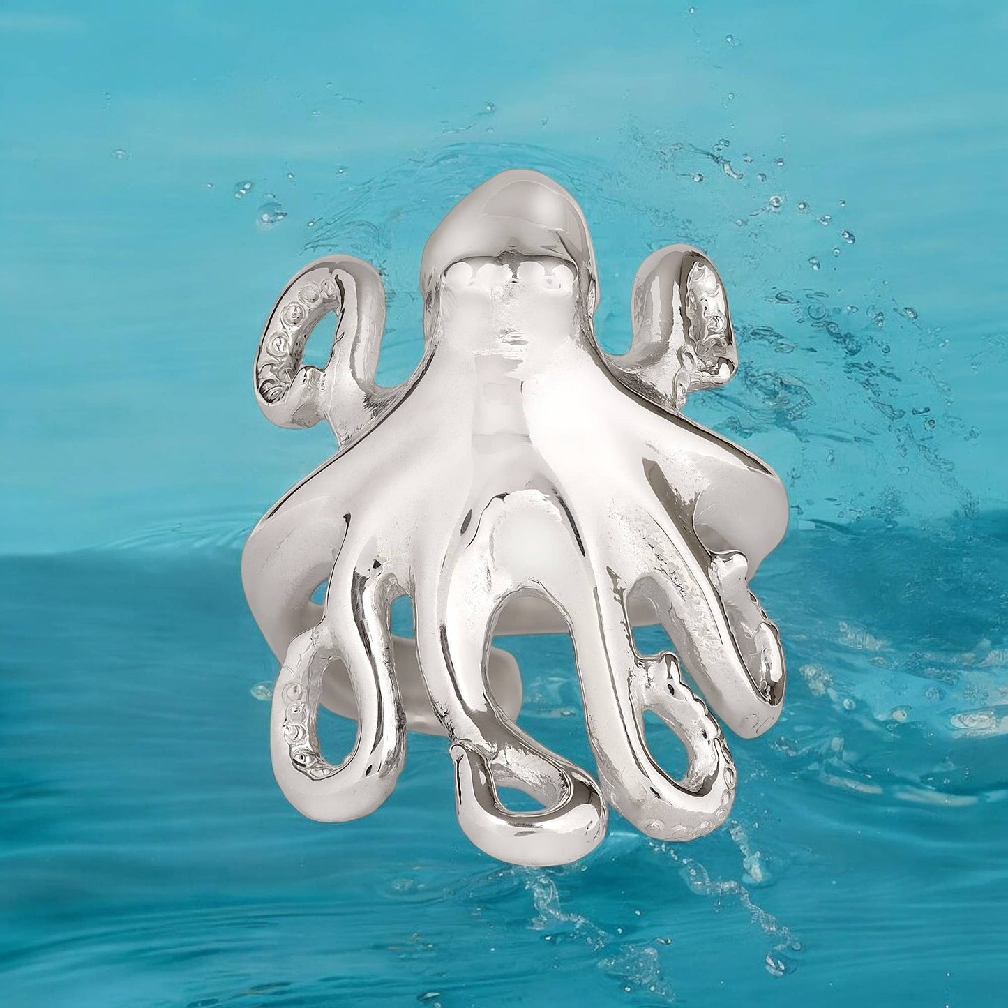 Big Blue by Roland St John - Octopus Ring Sterling Silver Adjustable Octopus Ring Sea Life Ring Scuba Diving Jewelry Gifts For Octopus Lovers