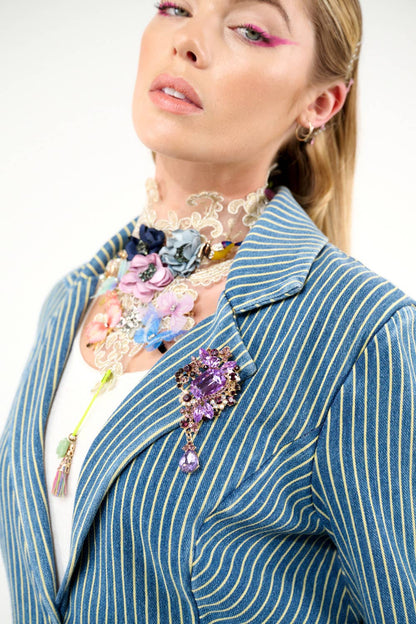 Aratta - Alaia Stripe Denim Blazer: Denim Stripe / L