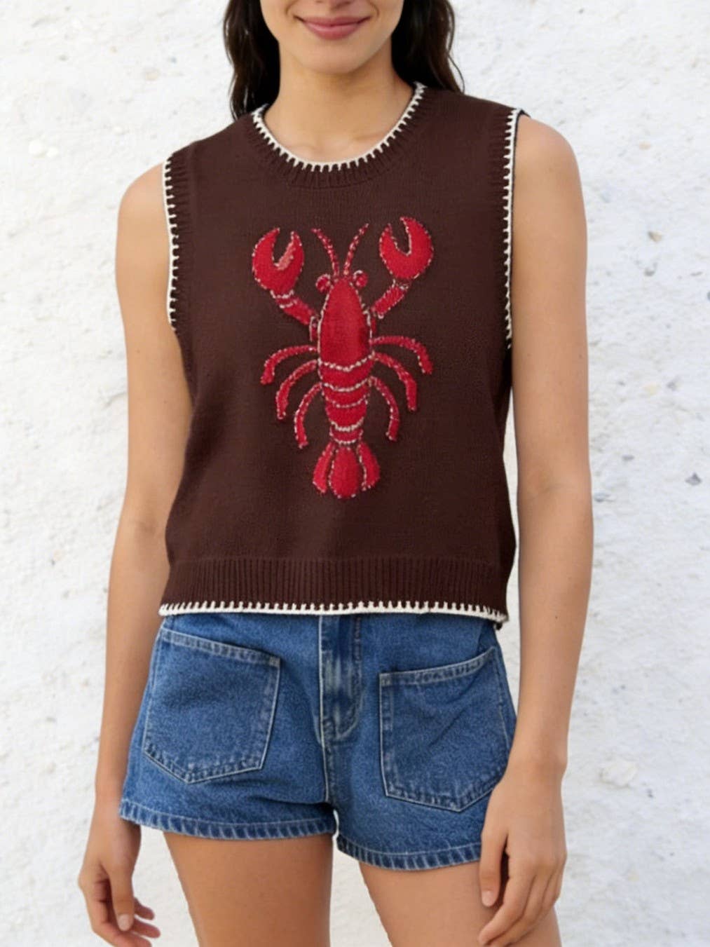 Rosa Clothing - Lobster pattern knit sweater vest tank top