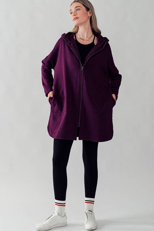 Oversized Side-Slit Zip-Up Hoodie Jacket