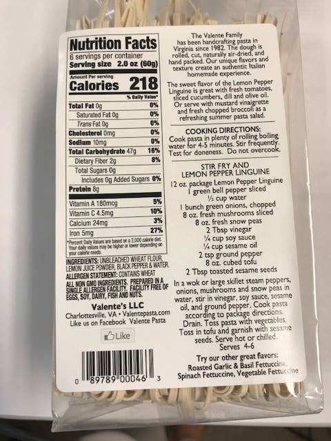 Valente Pasta - Lemon Pepper Linguine