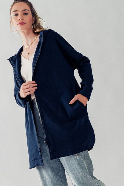Oversized Side-Slit Zip-Up Hoodie Jacket