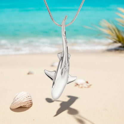 Big Blue by Roland St John - Shark Necklace for Women Sterling Silver- Grey Reef Shark Necklace for Women, Sterling Silver Reef Shark Necklace, Shark Jewelry, Shark Pendant