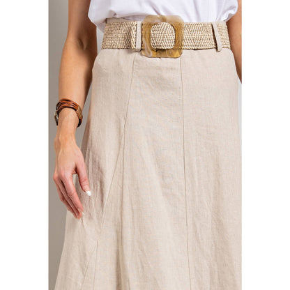 Sweet Generis - LINEN MAXI FLARE SKIRT with TRIM BELT