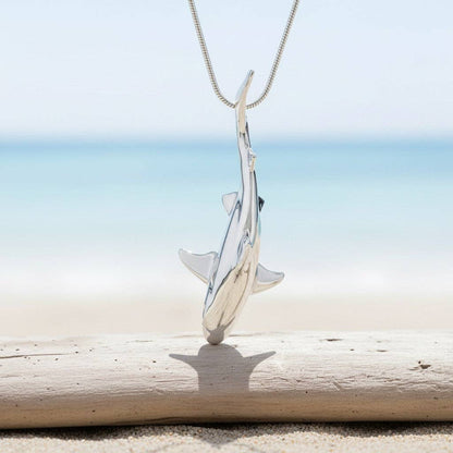 Big Blue by Roland St John - Shark Necklace for Women Sterling Silver- Grey Reef Shark Necklace for Women, Sterling Silver Reef Shark Necklace, Shark Jewelry, Shark Pendant