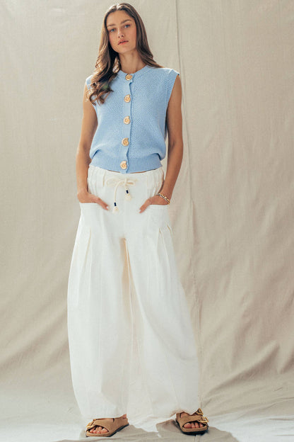 Urban Daizy - Rope Drawstring Balloon Pants Pleated Front