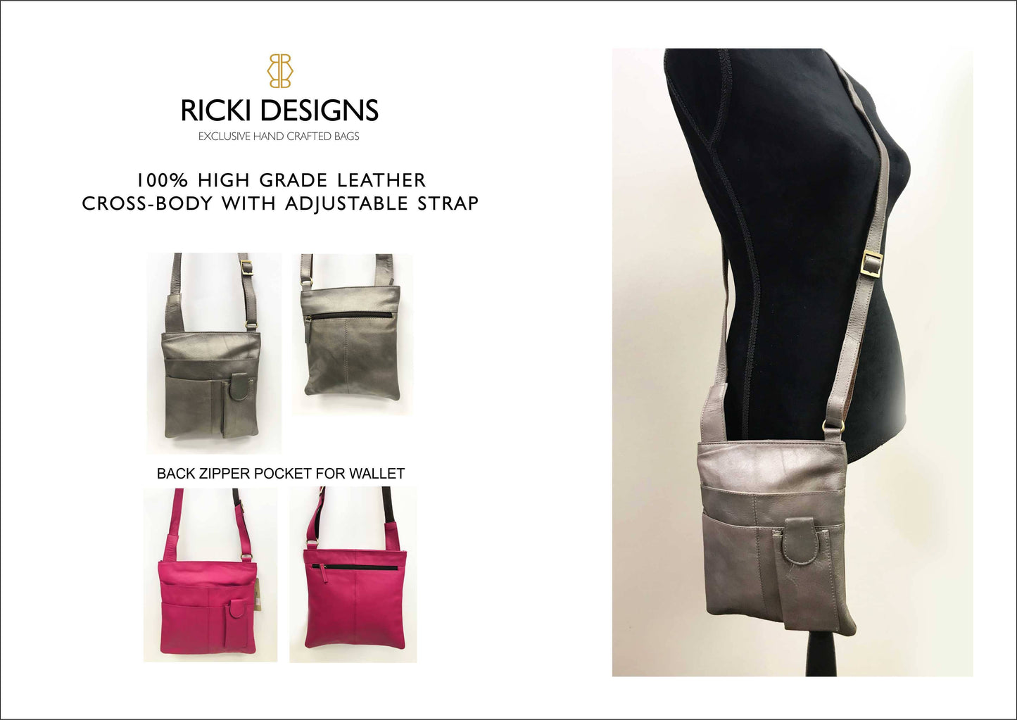 Ricki designs - LEATHER CROSSBODY, I PAD TECH BAG: BLACK