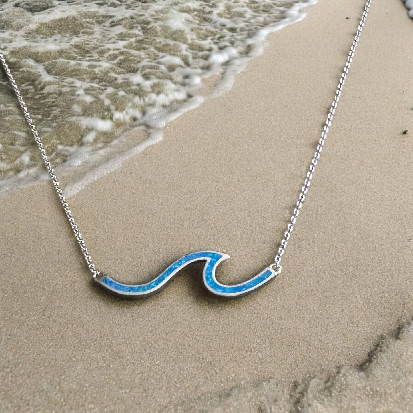 Jackie Gallagher Designs - Handmade Coastal Jewelry - Wave Necklace with lab opal, sterling silver