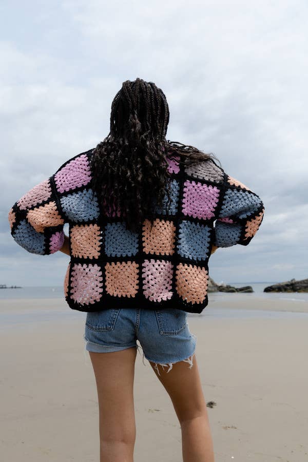 SAACHI - Modern Pastel Crochet Squared Short Jacket