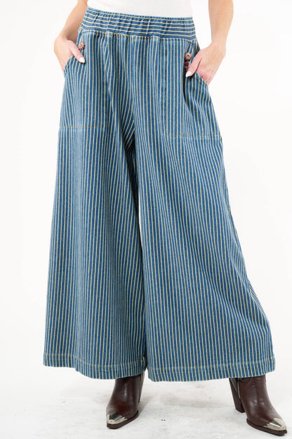 Aratta - Alaia Stripe Denim Pants: Denim Stripe / S