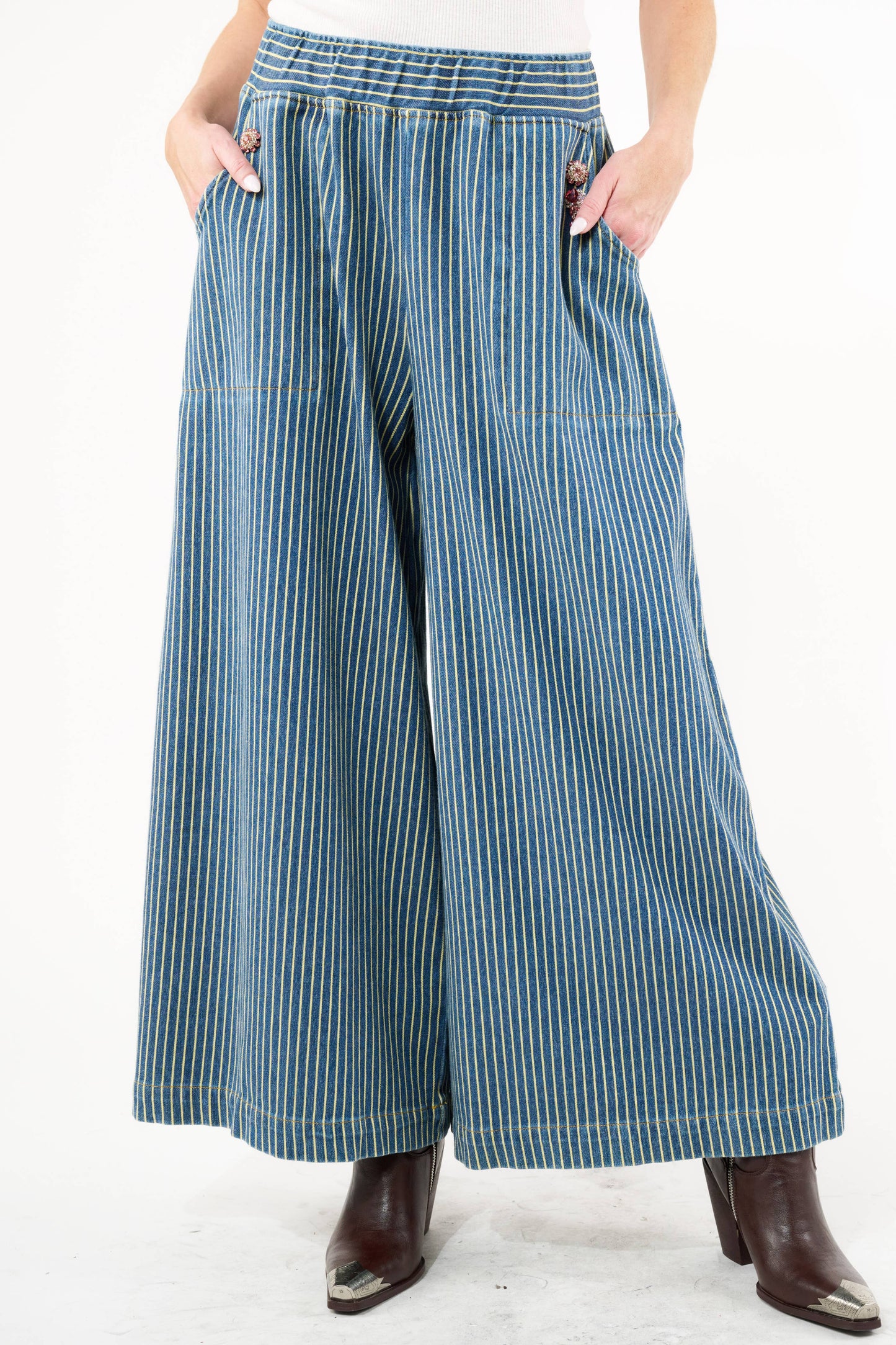 Aratta - Alaia Stripe Denim Pants: Denim Stripe / M