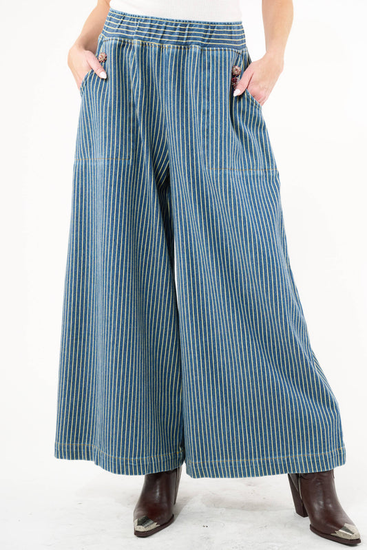 Aratta - Alaia Stripe Denim Pants: Denim Stripe / M