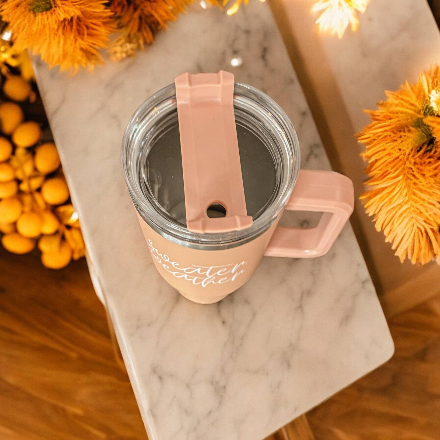 Gia Roma - Mom's Sippy Cup, Back to School Gift, 40 oz Pink Tumbler Lid: Be Happy