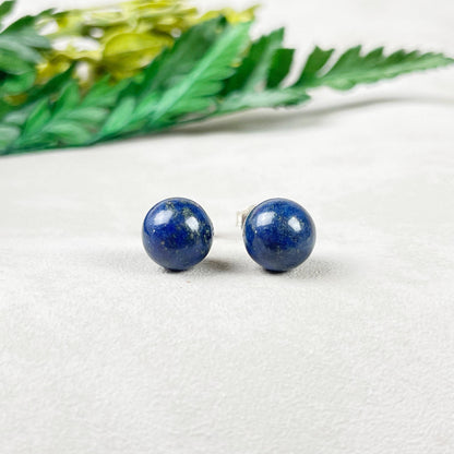 Ewelina Pas Jewelry - Silver 8mm Lapis Lazuli Orb Stud Earrings