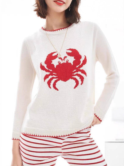 Rosa Clothing - Oceanic Lobster & Crab Jacquard knit sweater pullover