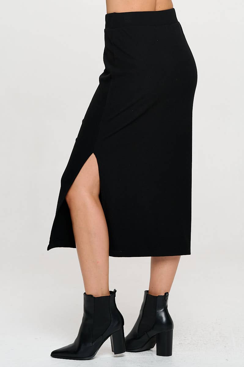 Renee C. - Made in USA Rib Knit Midi Skirt with Elastic Waist