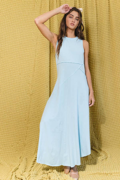 BUCKETLIST - D4190  Tank Asymmetrical Solid Knit Maxi Dress: S-M-L (2-2-2) / Yellow